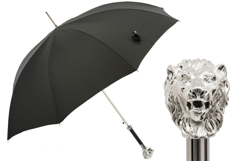 Black Umbrella with Silver Lion Handle - PASOTTI