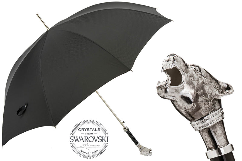 Black Umbrella with Vintage Panther Handle - PASOTTI