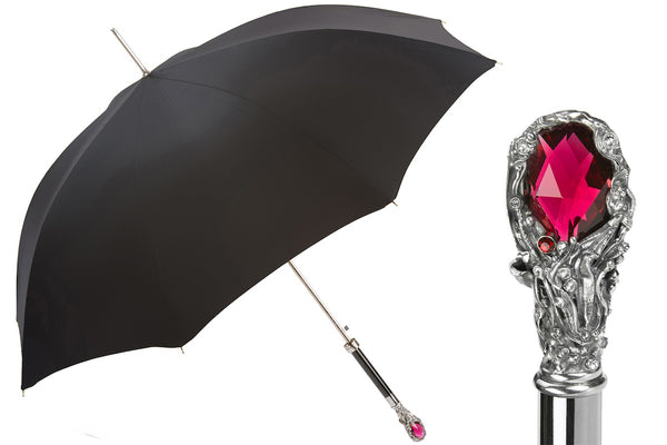 Black Umbrella with Red Crystal Handle - PASOTTI