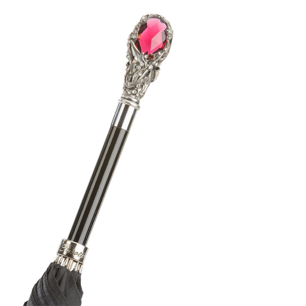 Black Umbrella with Red Crystal Handle - PASOTTI