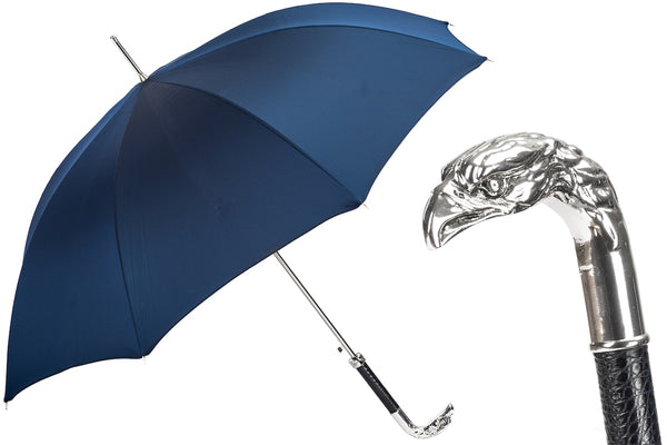 Navy Umbrella with Silver Eagle Handle - PASOTTI