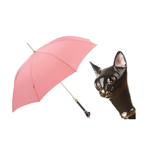 Pink Umbrella with Black Cat Handle - PASOTTI